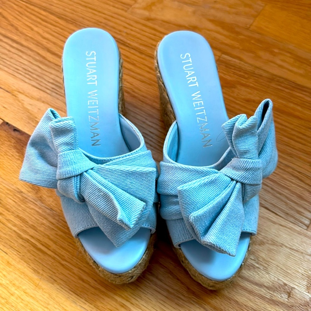Stuart Weitzman Denim Bow Accents Espadrilles - Size 7B